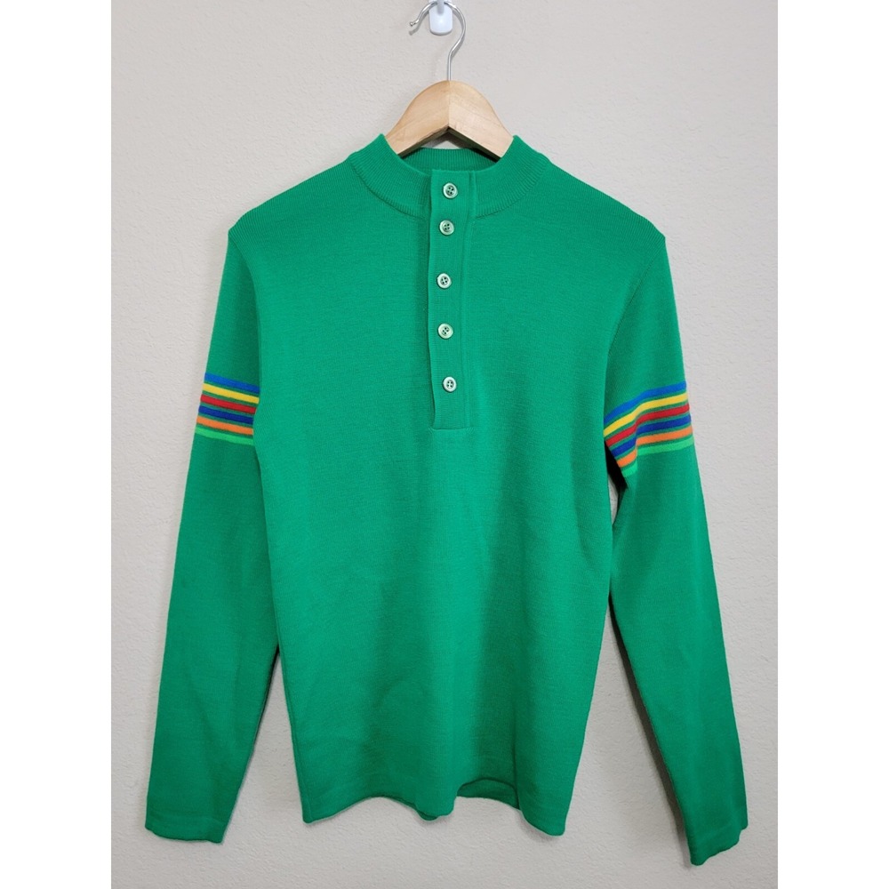 Vintage Meister 100% Wool Rainbow Stripe Pullover Sweater M Cyber Emo 80s Pride